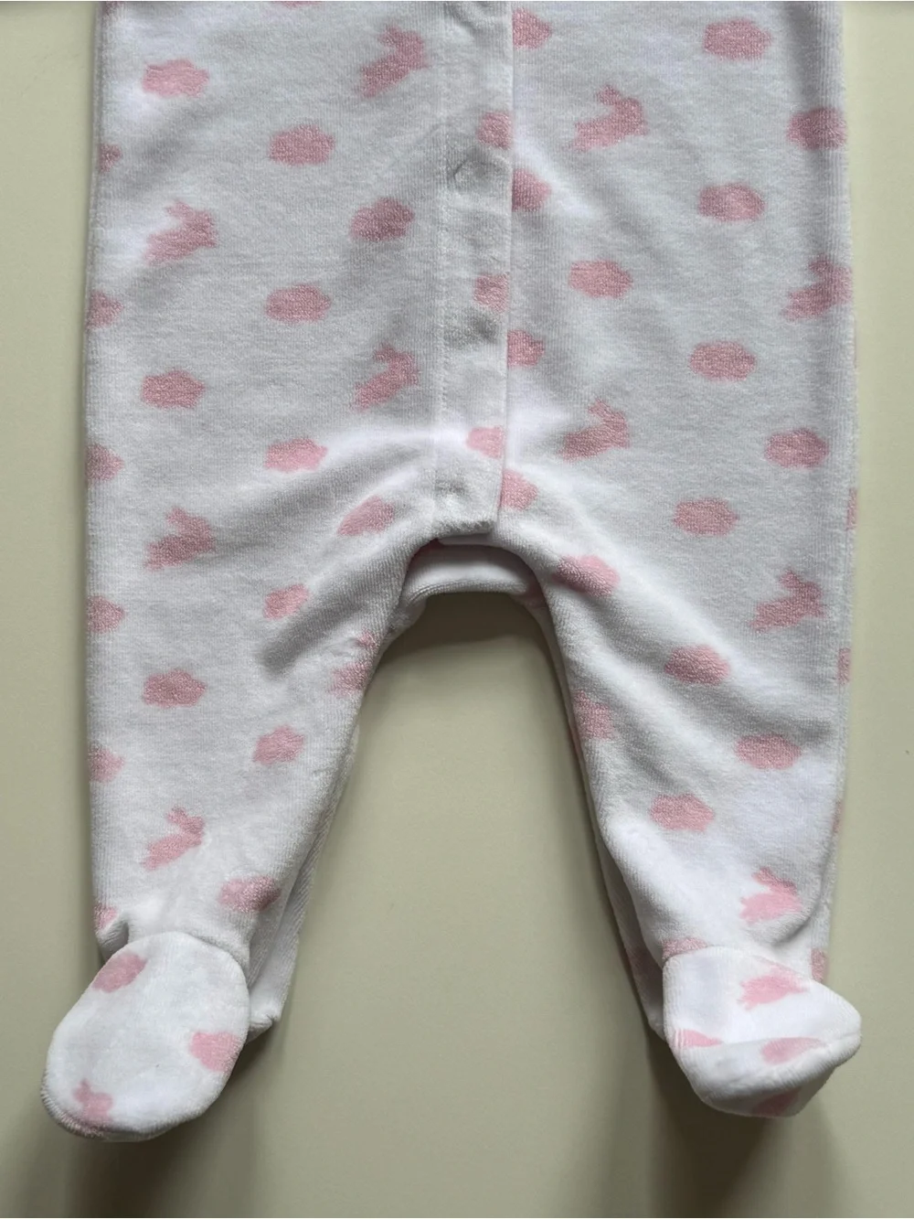 Jacadi Baby Girl White Velvet Footie Pajamas with Pink Clouds & Rabbits - Sz. 3M